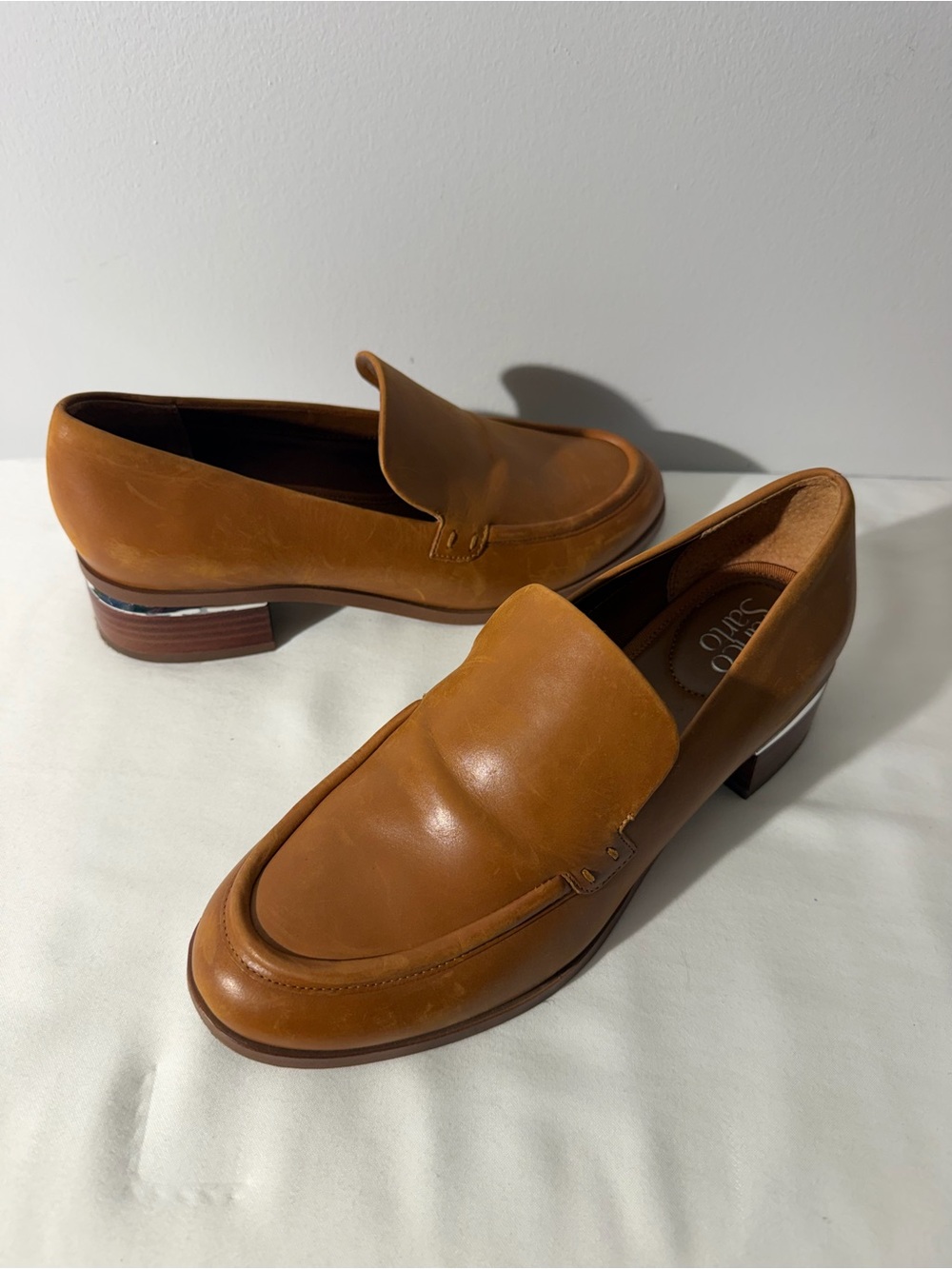 Franco Sarto Leather Newbocca Cognac Business Casual Loafers Slip On Shoes 8.5